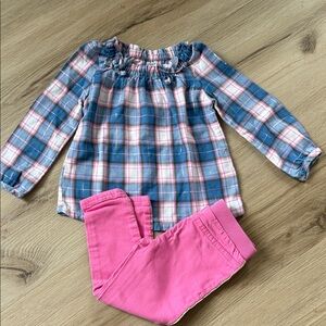 💕Carter's Blue and Pink Plaid Toddler set - Top + Pink stretch pants Size 2T